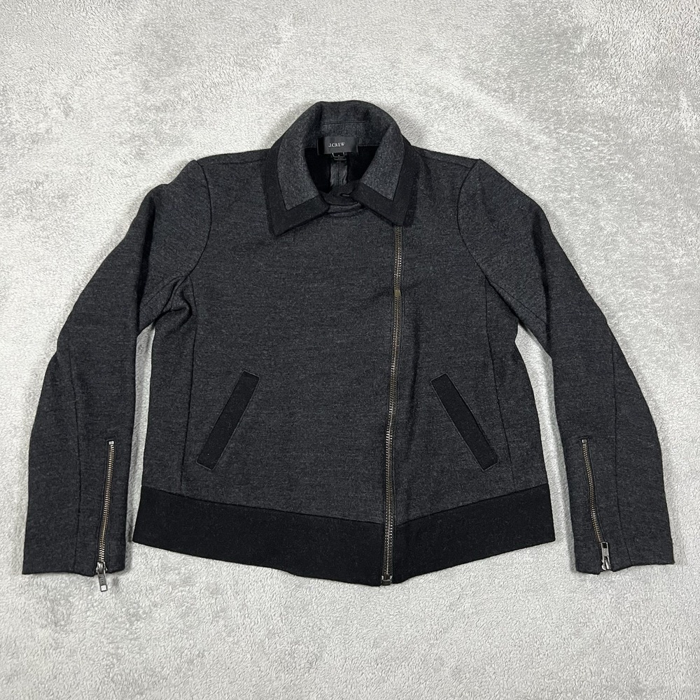 J.Crew Motorcycle Jacket Womens 8 Gray Moto Biker Wool Blend Zip Up